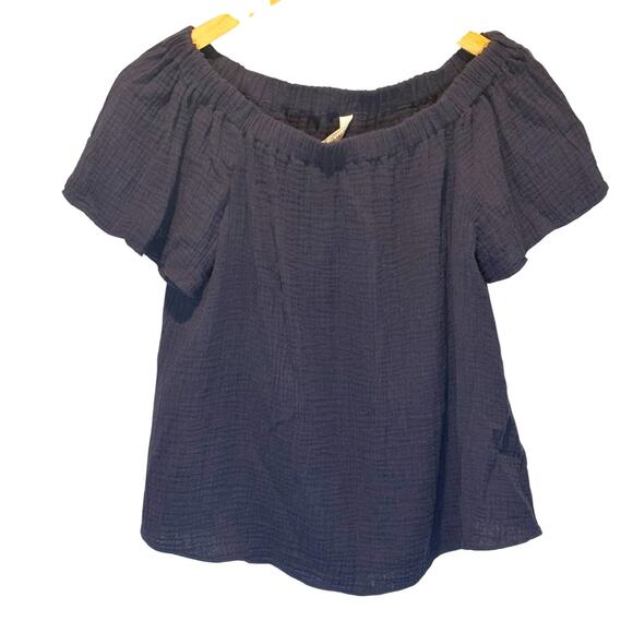 Rebecca Taylor Navy Cotton Gauze Off the Shoulder Top - size 4 - Picture 2 of 6